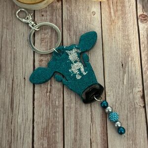Hand Crafted Teal and Silver Cow Key Holder